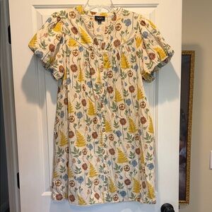 GiGiO USA Cream Floral Button-Down Dress with Yellow & Blue Motifs